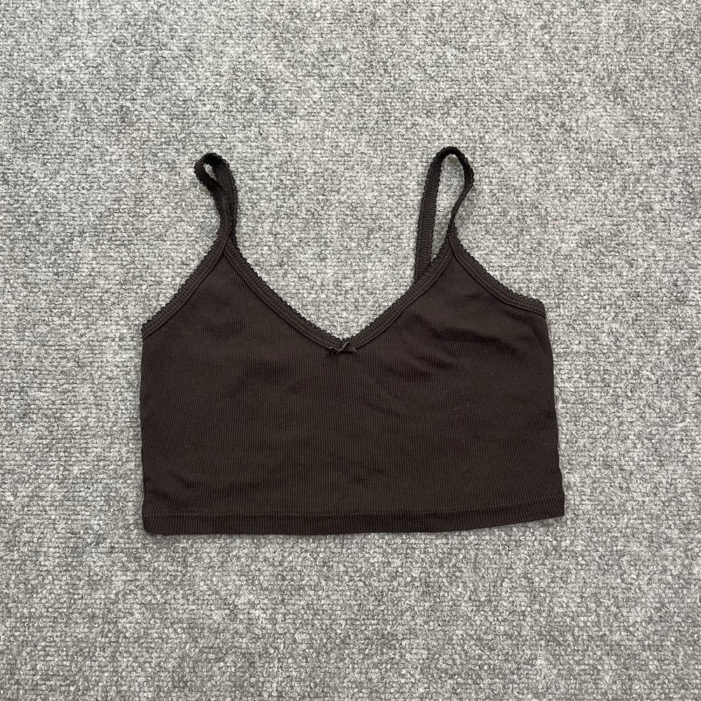 Aritzia Sunday Best Cami Cotton Sleep Top Sz Med Black Cropped Ribbed Undershirt